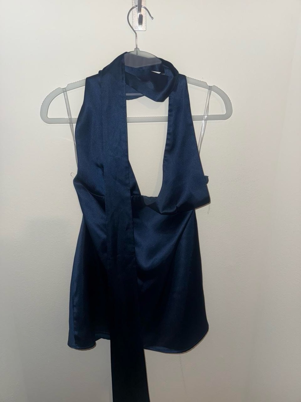 PepperMayo Alicia Satin Halter Mini Dress Navy Blue Size 6 - Picture 2 of 2
